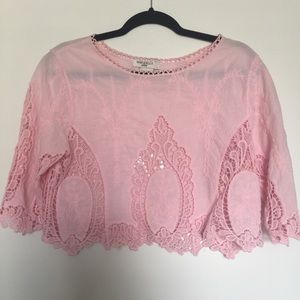BRAND NEW! Anthropologie cropped pink crochet top